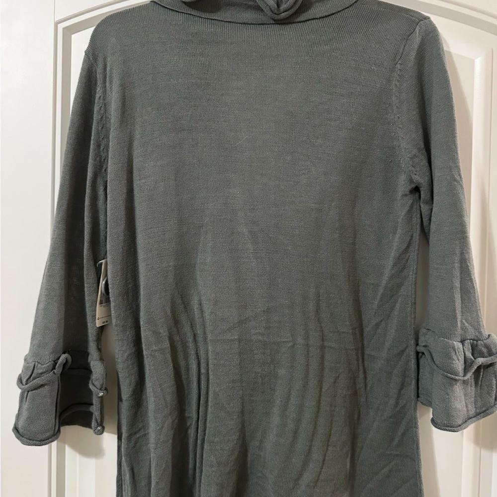 Gray Knit Cardigan with Ruffle Trim - Picture 3 of 5